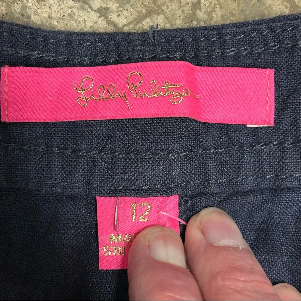 NWT Lilly Pulitzer Womens 12 Lagoon Linen Pant Breeta Linen Trouser True Navy‎ - Picture 3 of 6